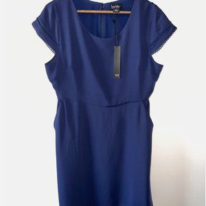 Nicole Miller Dress Fit‎ & Flare Size 14 Navy Blue Cap Sleeves Pockets